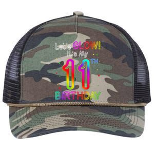 Lets Glow Party Birthday Its My 11th Birthday 11 Years Old Retro Rope Trucker Hat Cap