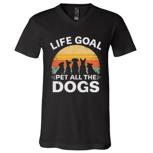 Life Goal Pet All The Dogs Funny Dog Lover Animal Friend V-Neck T-Shirt