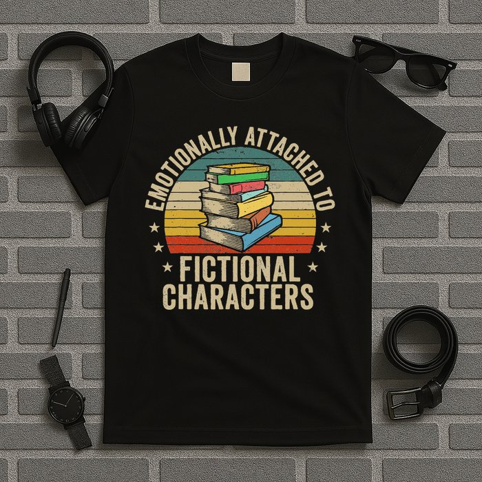 Librarian Gifts & Reading Gifts Emotionally Attached To Fictional Characters Book Lover Nerd T-Shirt
