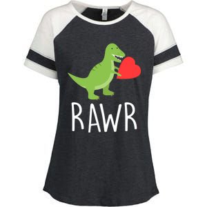 Love Gift Rawr Dinosaur Heart Mother's Father's Enza Ladies Jersey Colorblock Tee