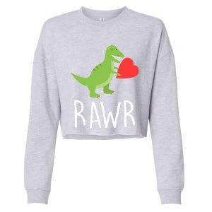 Love Gift Rawr Dinosaur Heart Mother's Father's Cropped Pullover Crew