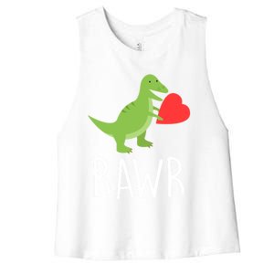 Love Gift Rawr Dinosaur Heart Mother's Father's Women's Racerback Cropped Tank