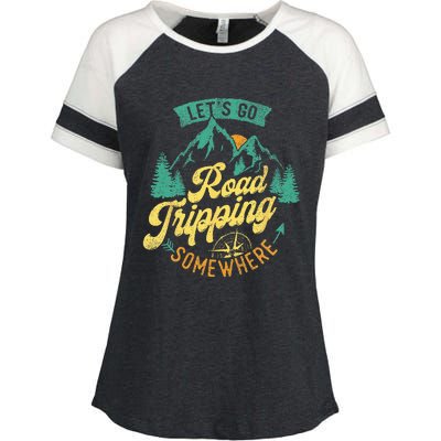 Lets Go Road Tripping Somewhere Road Trip Camping Outdoors Enza Ladies Jersey Colorblock Tee