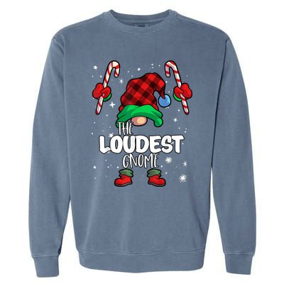 Loudest Gnome Red Buffalo Plaid Matching Family Christmas Garment-Dyed Sweatshirt