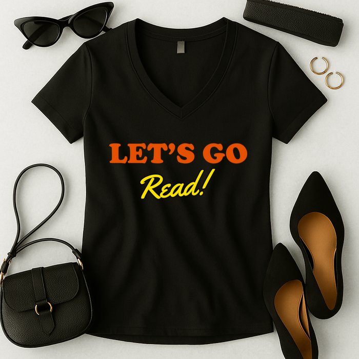 Lets Go Read Book Lover Women's V-Neck T-Shirt