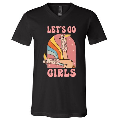 Lets Go Retro Cow Bride Bridesmaid Bachelorette V-Neck T-Shirt