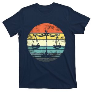 Lawyer Gift Retro Sunset Scale Of Justice Student Law School T-Shirt