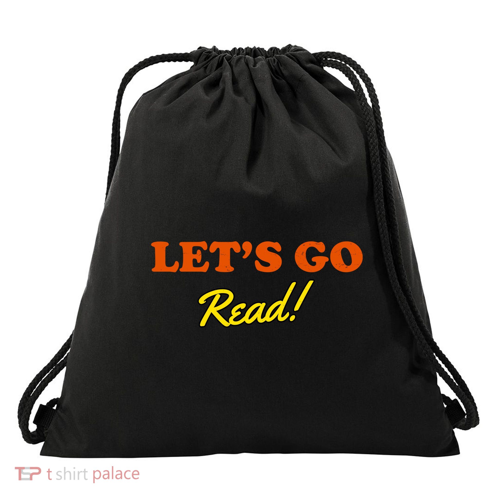 Lets Go Read Distress Book Club Drawstring Bag