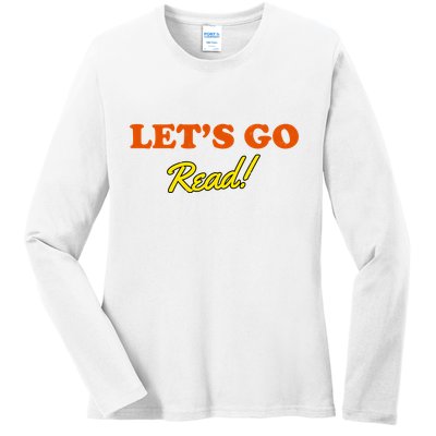 Lets Go Read Distress Book Club Ladies Long Sleeve Shirt