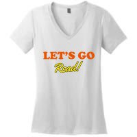 Lets Go Read Distress Book Club Women's V-Neck T-Shirt