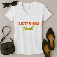 Lets Go Read Distress Book Club Women's V-Neck T-Shirt