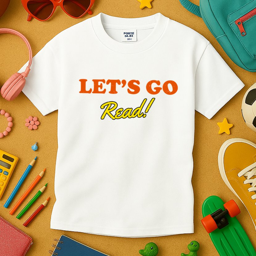 Lets Go Read Distress Book Club Kids T-Shirt