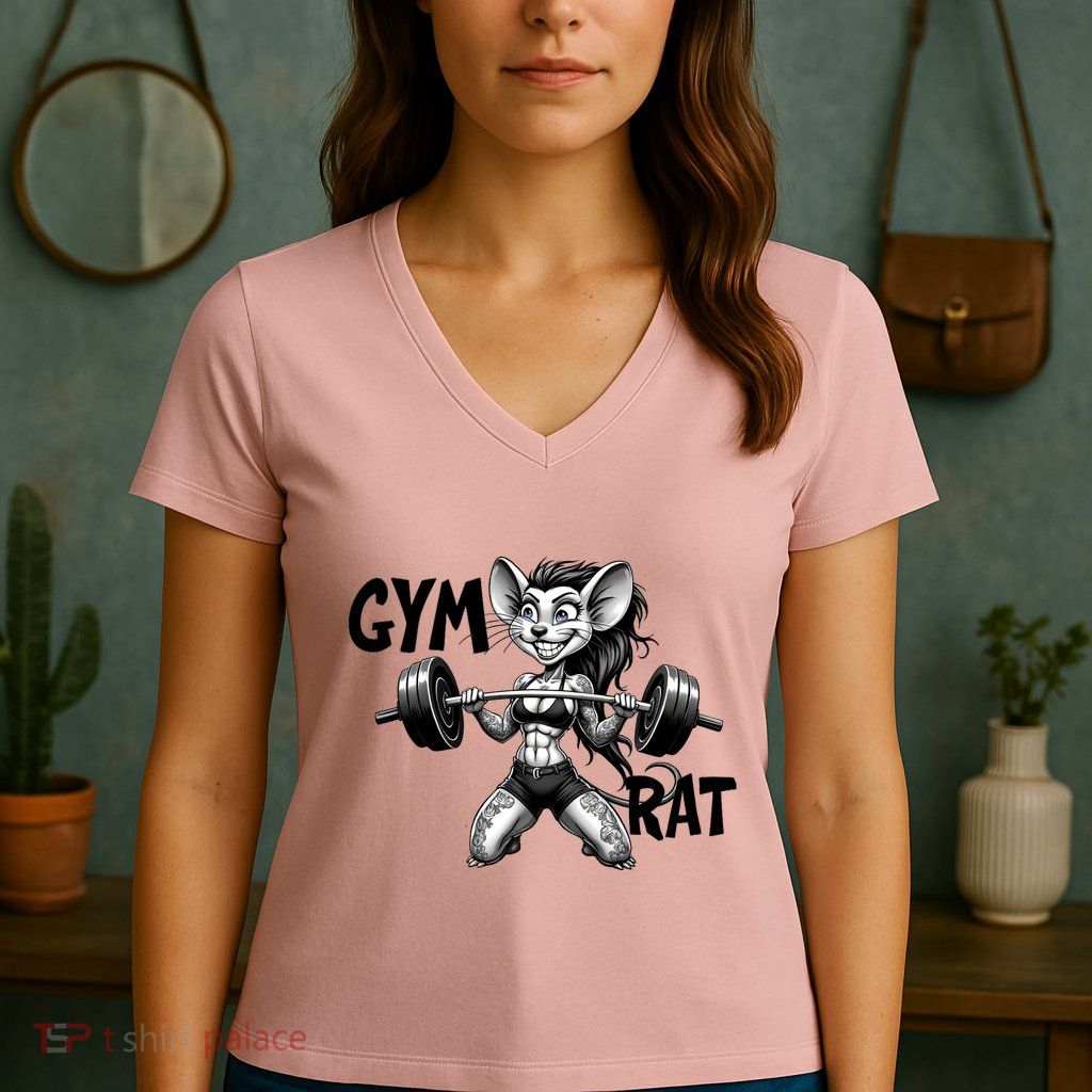 Lady Gym Rat Workout Women's V-Neck T-Shirt