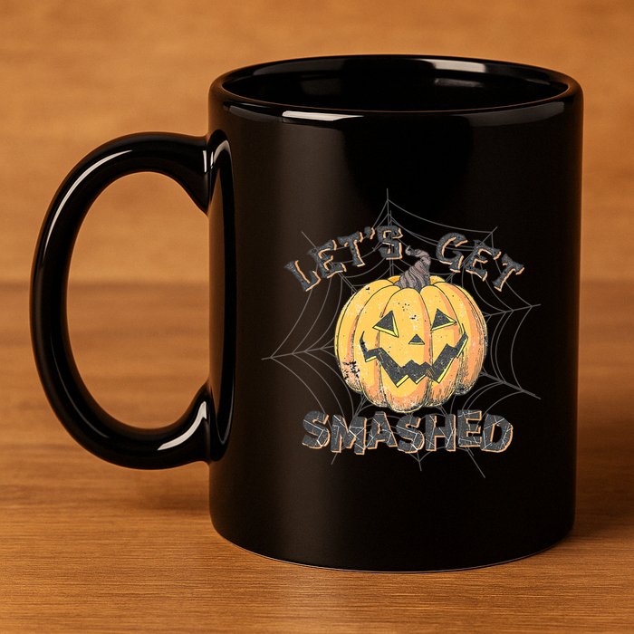 Lets Get Smashed Halloween Pumpkin Spooky Vibes Autumn Cute Gift 11oz C Handle Ceramic Mug