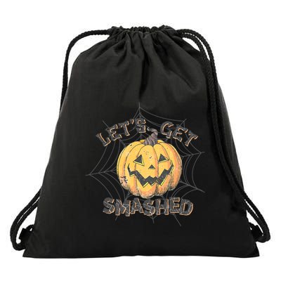 Lets Get Smashed Halloween Pumpkin Spooky Vibes Autumn Cute Gift Drawstring Bag