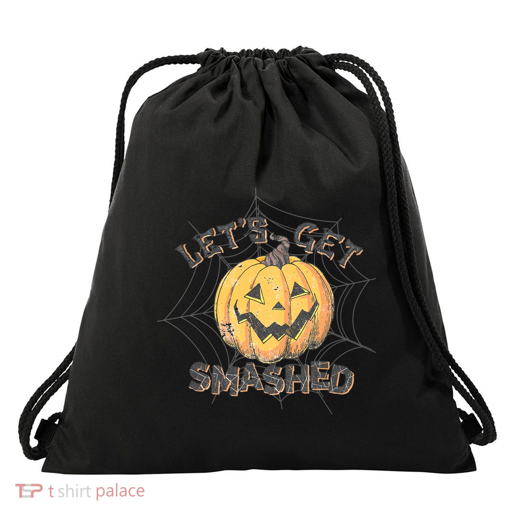 Lets Get Smashed Halloween Pumpkin Spooky Vibes Autumn Cute Gift Drawstring Bag