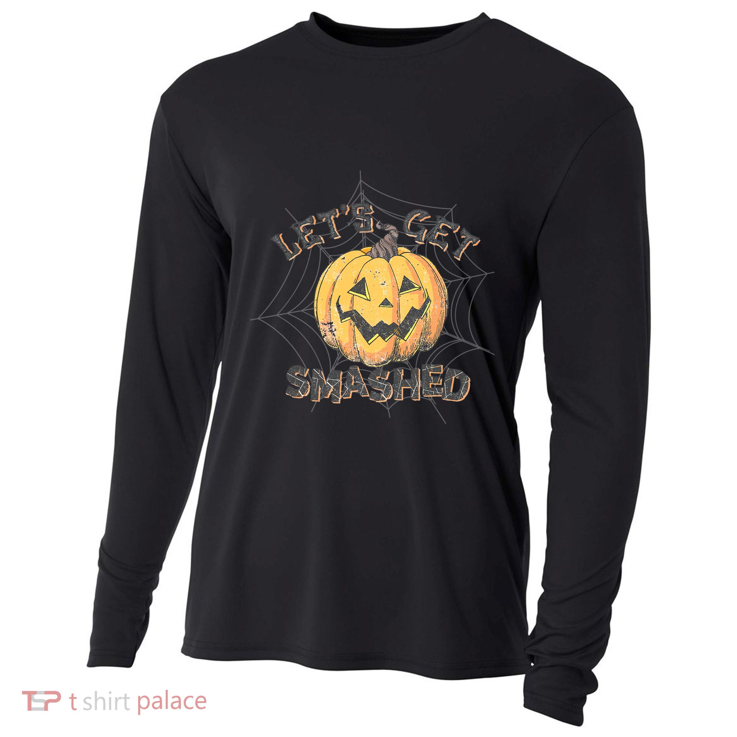 Lets Get Smashed Halloween Pumpkin Spooky Vibes Autumn Cute Gift Cooling Performance Long Sleeve Crew