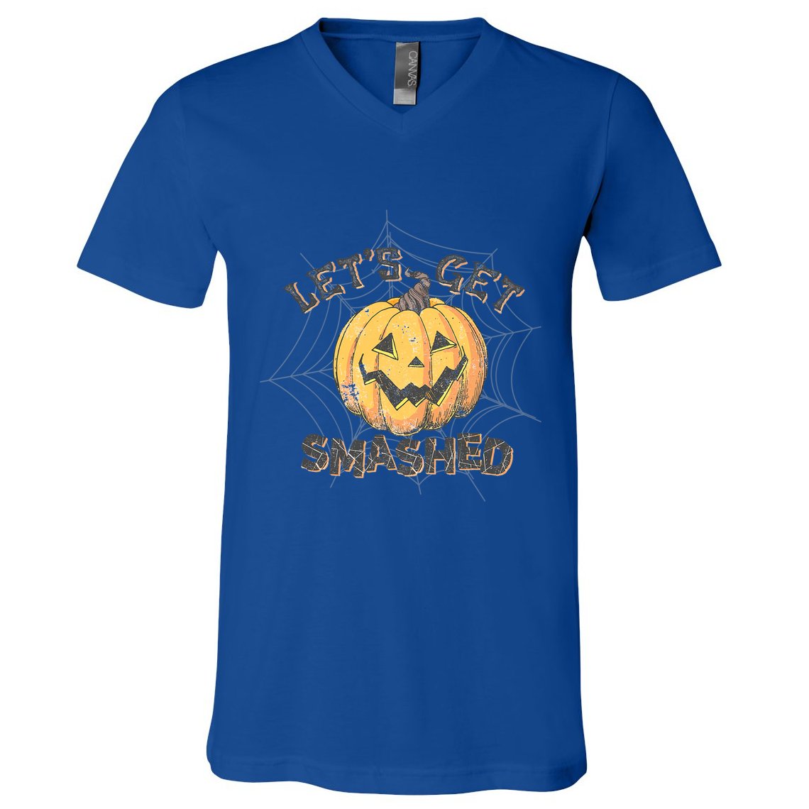 Lets Get Smashed Halloween Pumpkin Spooky Vibes Autumn Cute Gift V-Neck T-Shirt