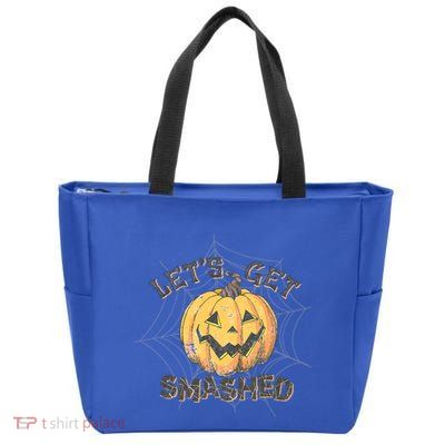Lets Get Smashed Halloween Pumpkin Spooky Vibes Autumn Cute Gift Zip Tote Bag