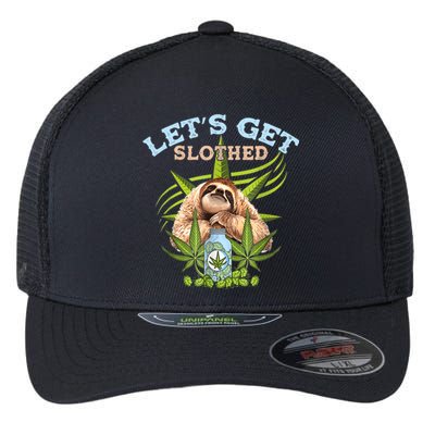 LetS Get Slothed Funny Weed Smoking Cannabis Marijuana 420 Flexfit Unipanel Trucker Cap