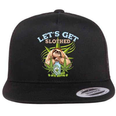 LetS Get Slothed Funny Weed Smoking Cannabis Marijuana 420 Flat Bill Trucker Hat