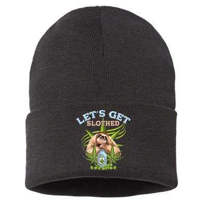 LetS Get Slothed Funny Weed Smoking Cannabis Marijuana 420 Sustainable Knit Beanie