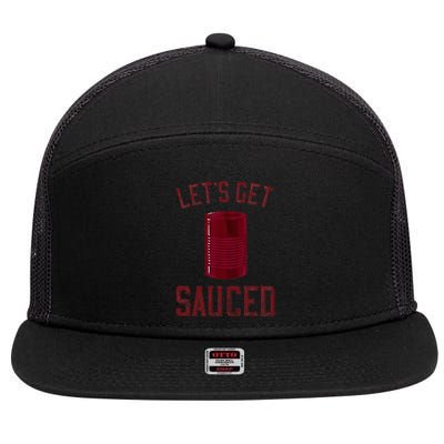 Let's Get Sauced Funny Cranberry Sauce Thanksgiving Food  7 Panel Mesh Trucker Snapback Hat