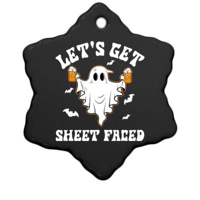 LetS Get Sheet Faced Funny Ghost Halloween Beer Drinking Ceramic Star Ornament