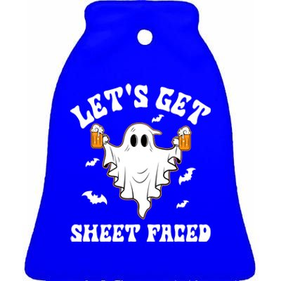 LetS Get Sheet Faced Funny Ghost Halloween Beer Drinking Ceramic Bell Ornament