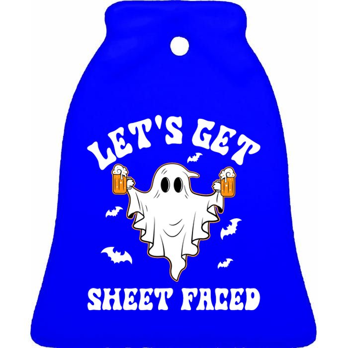 LetS Get Sheet Faced Funny Ghost Halloween Beer Drinking Ceramic Bell Ornament