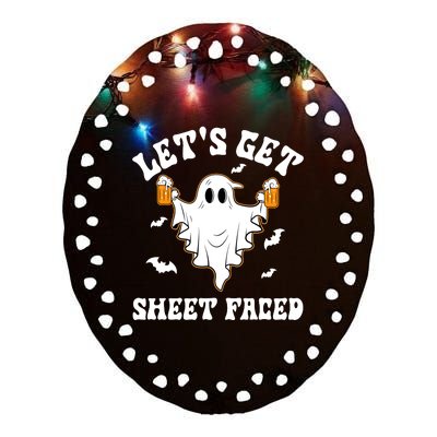 LetS Get Sheet Faced Funny Ghost Halloween Beer Drinking Ceramic Oval Ornament