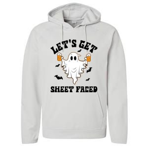 LetS Get Sheet Faced Funny Ghost Halloween Beer Drinking Performance Fleece Hoodie