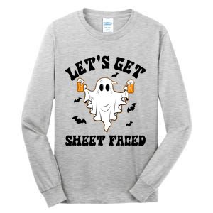 LetS Get Sheet Faced Funny Ghost Halloween Beer Drinking Tall Long Sleeve T-Shirt