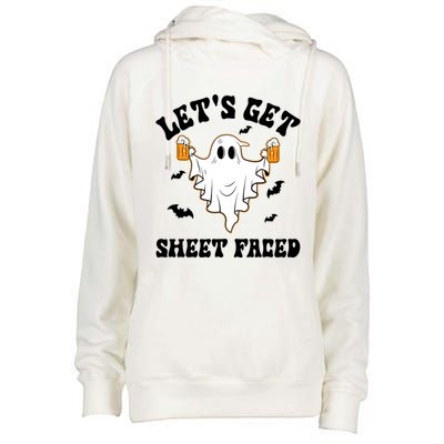 LetS Get Sheet Faced Funny Ghost Halloween Beer Drinking Womens Funnel Neck Pullover Hood