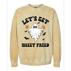 LetS Get Sheet Faced Funny Ghost Halloween Beer Drinking Colorblast Crewneck Sweatshirt