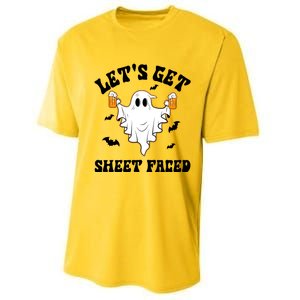 LetS Get Sheet Faced Funny Ghost Halloween Beer Drinking Performance Sprint T-Shirt