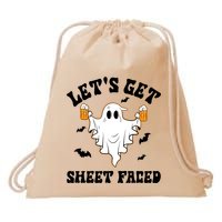 LetS Get Sheet Faced Funny Ghost Halloween Beer Drinking Drawstring Bag