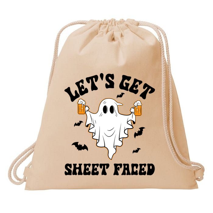 LetS Get Sheet Faced Funny Ghost Halloween Beer Drinking Drawstring Bag