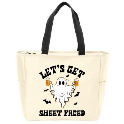 LetS Get Sheet Faced Funny Ghost Halloween Beer Drinking Zip Tote Bag