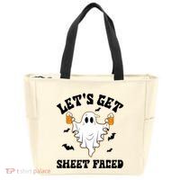 LetS Get Sheet Faced Funny Ghost Halloween Beer Drinking Zip Tote Bag