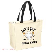 LetS Get Sheet Faced Funny Ghost Halloween Beer Drinking Zip Tote Bag