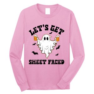 LetS Get Sheet Faced Funny Ghost Halloween Beer Drinking Long Sleeve Shirt