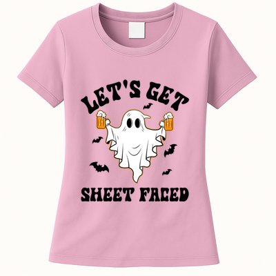 LetS Get Sheet Faced Funny Ghost Halloween Beer Drinking Womens T-Shirt