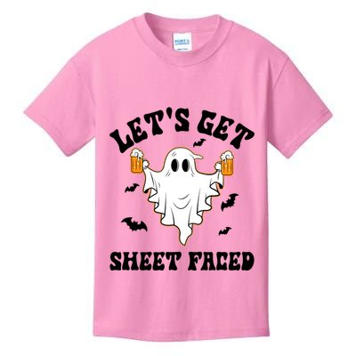 LetS Get Sheet Faced Funny Ghost Halloween Beer Drinking Kids T-Shirt