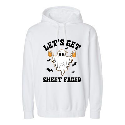LetS Get Sheet Faced Funny Ghost Halloween Beer Drinking Garment-Dyed Fleece Hoodie