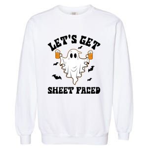 LetS Get Sheet Faced Funny Ghost Halloween Beer Drinking Garment-Dyed Sweatshirt