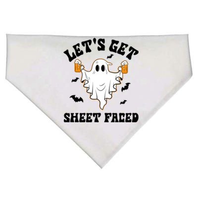 LetS Get Sheet Faced Funny Ghost Halloween Beer Drinking USA-Made Doggie Bandana