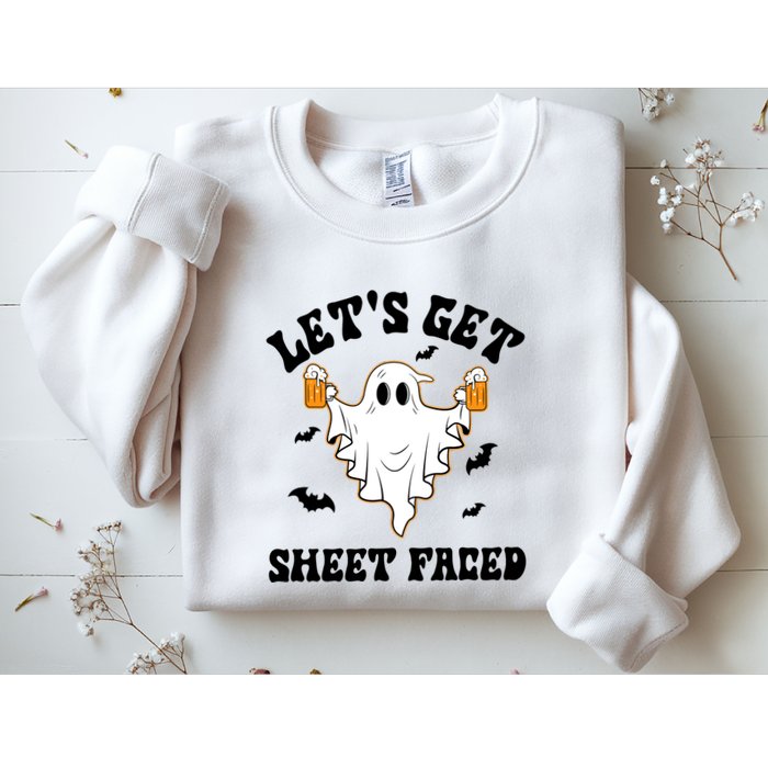 LetS Get Sheet Faced Funny Ghost Halloween Beer Drinking Sweatshirt