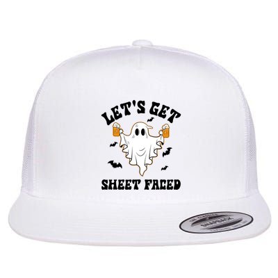 LetS Get Sheet Faced Funny Ghost Halloween Beer Drinking Flatbill Hat