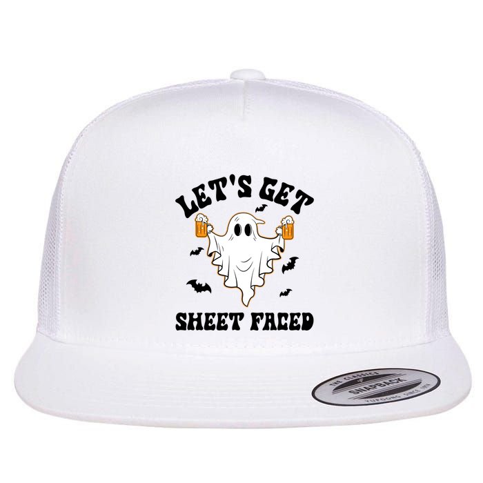 LetS Get Sheet Faced Funny Ghost Halloween Beer Drinking Flat Bill Trucker Hat